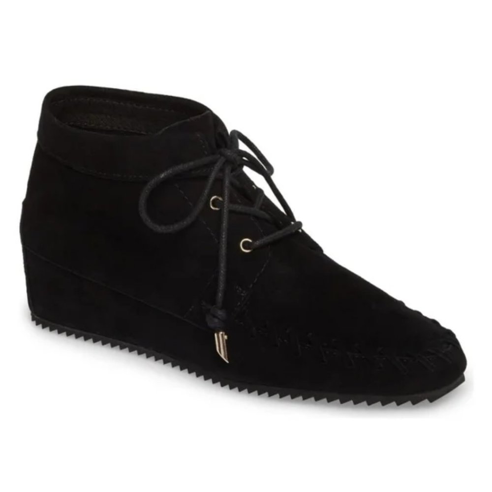 SUDINI New JENNA Womens 10 Suede Leather Comfort Stylish Wedge Bootie Boot BLACK